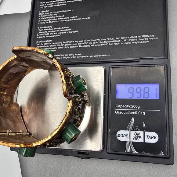VTG Casa Maya Brutalist Copper & Malachite 2" Wide Cuff Bracelet 7" Mexico 99.8g - Picture 15 of 15